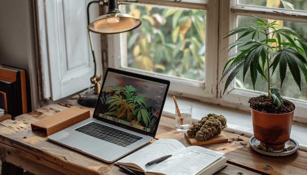 Creative person writing in a notebook after microdosing cannabis – focus and inspiration