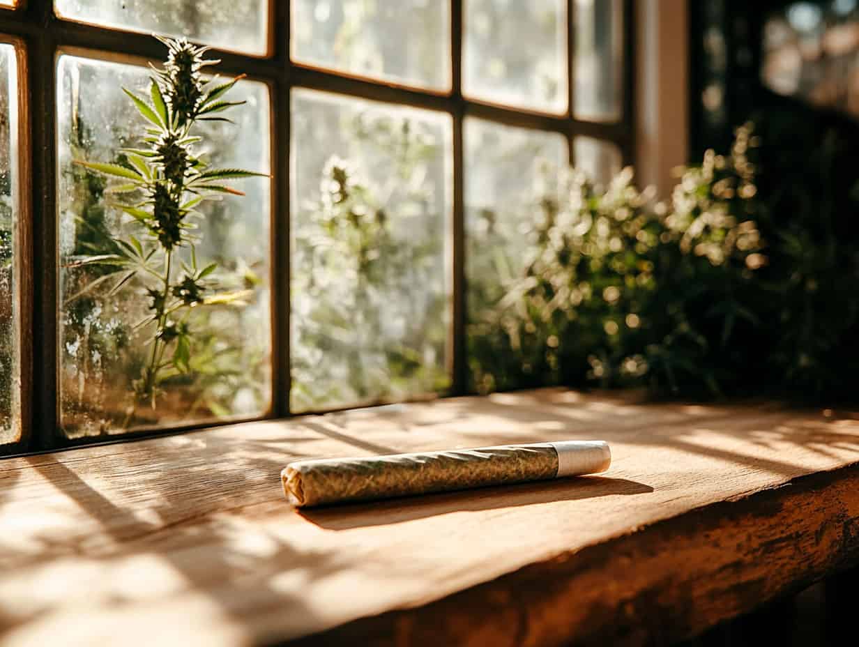 Close-up of a joint with a clean white roach filter at the tip, illustrating what is a white roach and how it prevents tar on fingers.