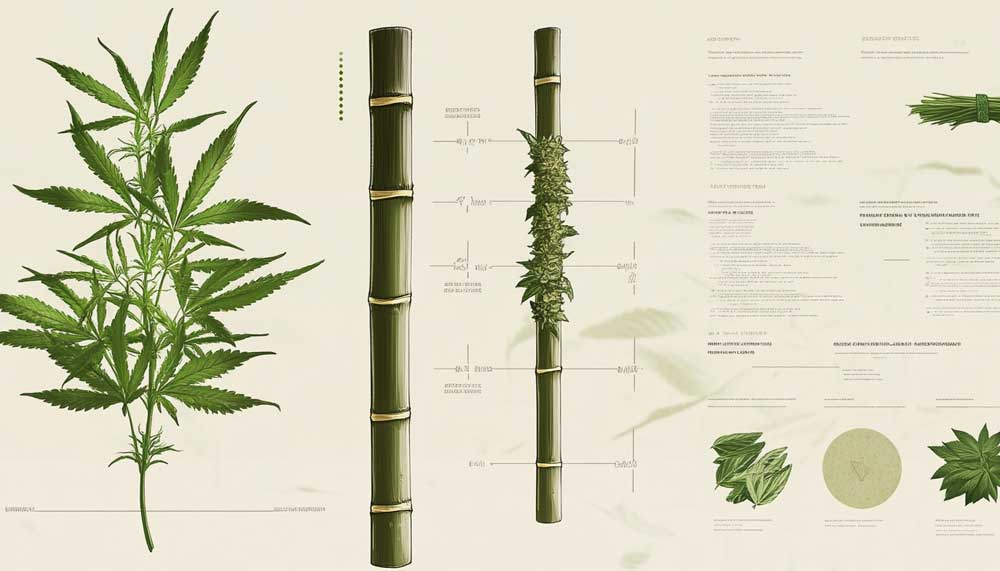 Visual guide to crafting your own Thai Stick at home—follow four easy steps from skewering buds to wrapping them in cannabis leaves.